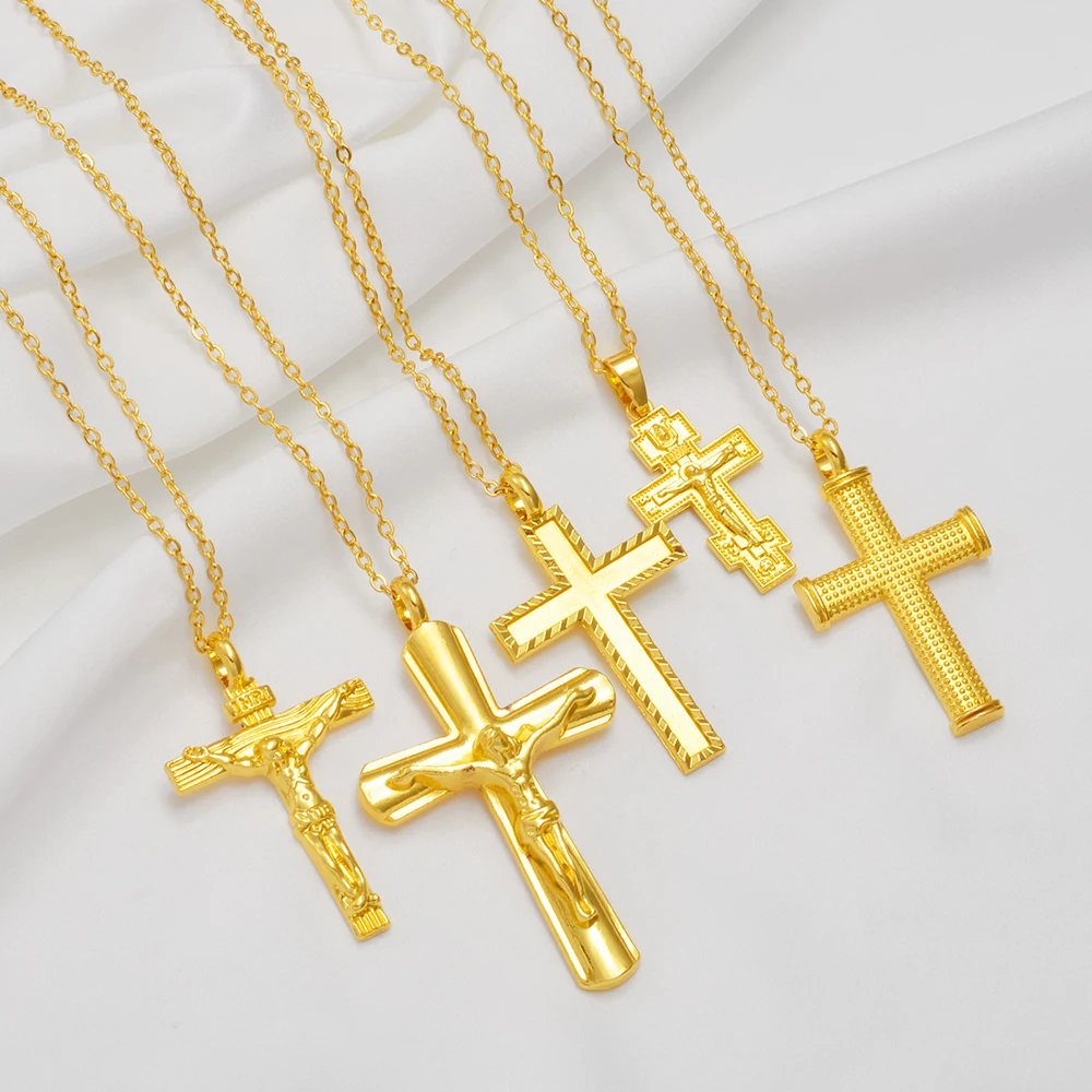 Annio African Ethiopian Gold Color Charms Cross Jesus Pendant Necklaces Jewelry Eritrean Christianity Orthodox #163216