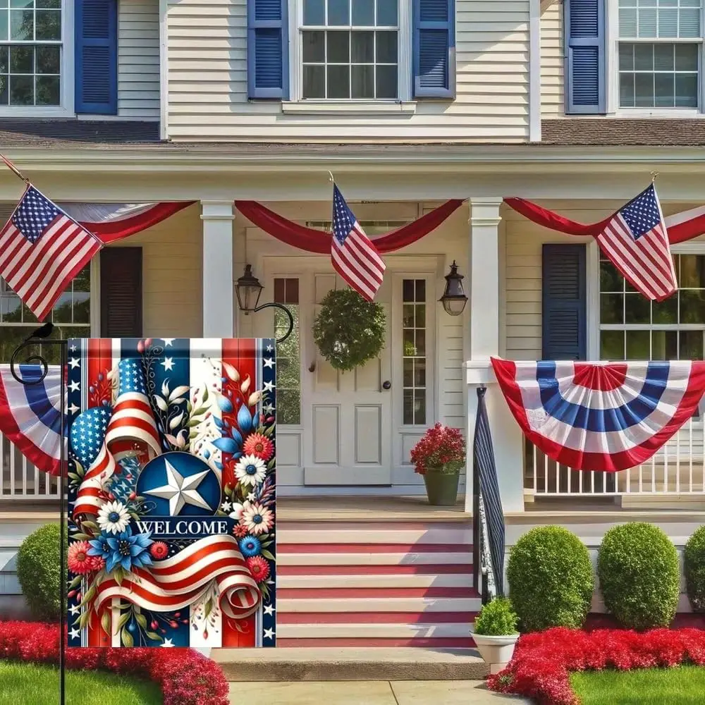 Independence Day Star Flower Garden Flag 12x18 Inch for Decoration Spring Summer Floral Double Sided Welcome Yard Flag for O EEZ