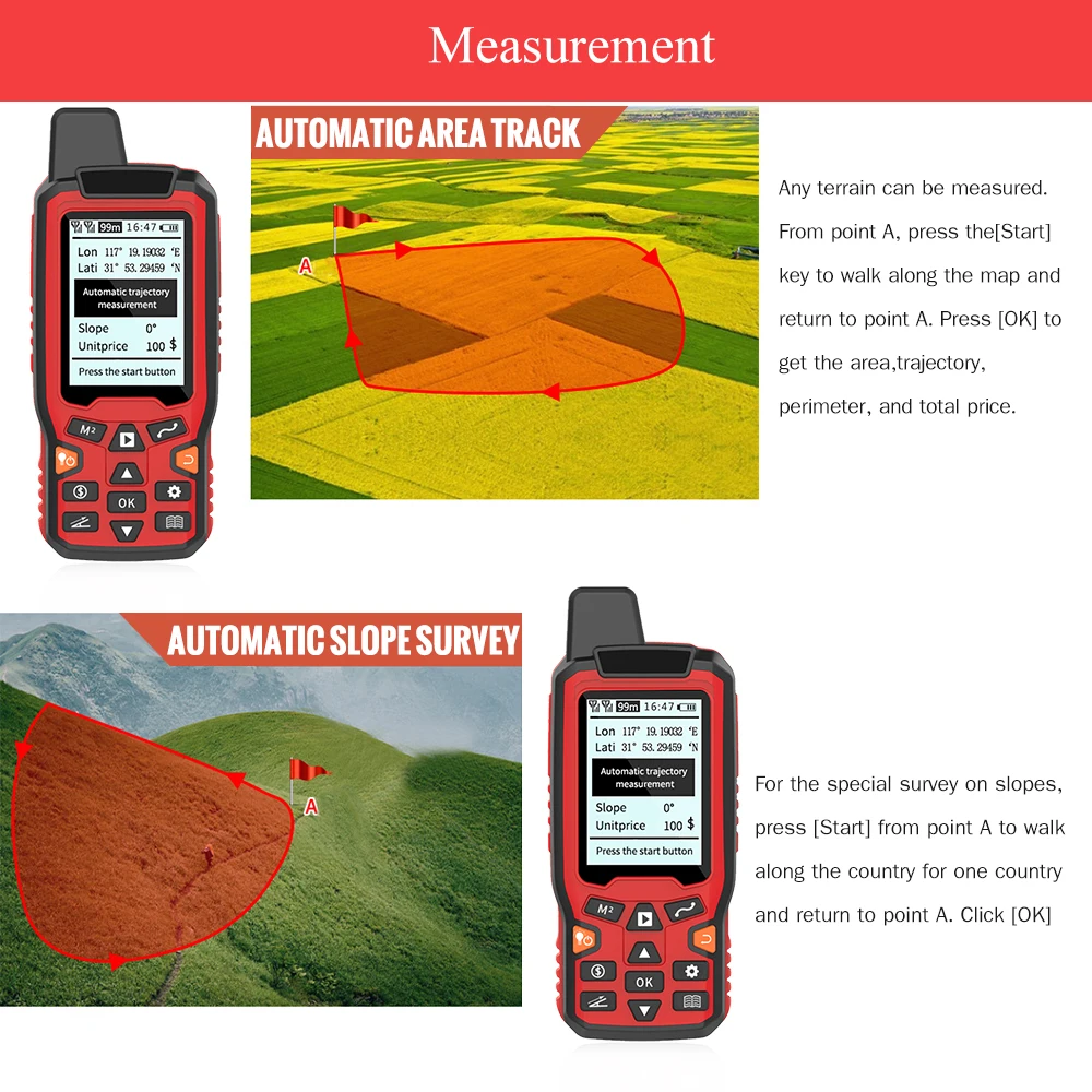 ZL-180 Handheld GPS Navigation Track Land Area Meter 2.4in Display Land Survey 100-240V  with Slope Vehicle and Manual Fix Mode