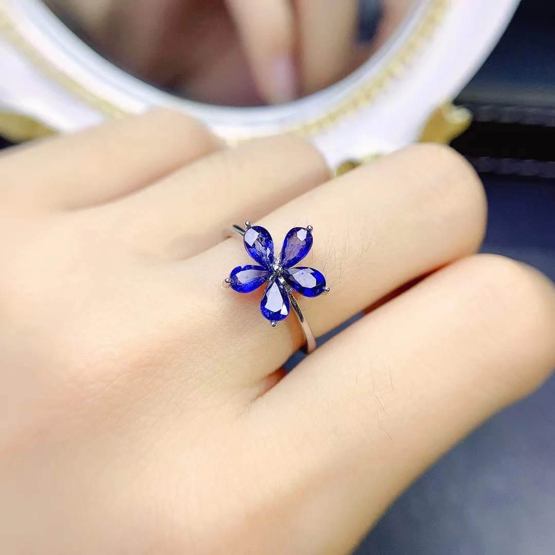 FS S925 Sterling Silver Inlay 3*5 Natural Sapphire/Tourmaline Ring With Certificate Fine Charm Women Weddings Jewelry MeiBaPJ