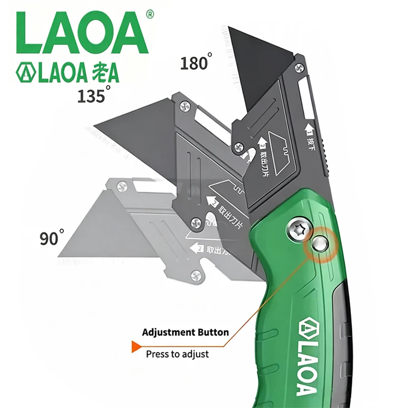 LAOA Folding Heavy-Duty High-Hardness Alloy Steel Sharp Knife with 2 Additional Replacement Blades Paper Cutting Utility Knife