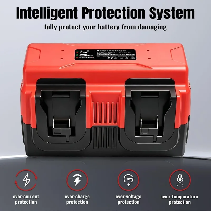 Replacement Battery Charger for Dewalt/Milwaukee 18V 20V Battery 4-Port Fast Charge 2.0A  AC100V-240V with LED Charge Indicator