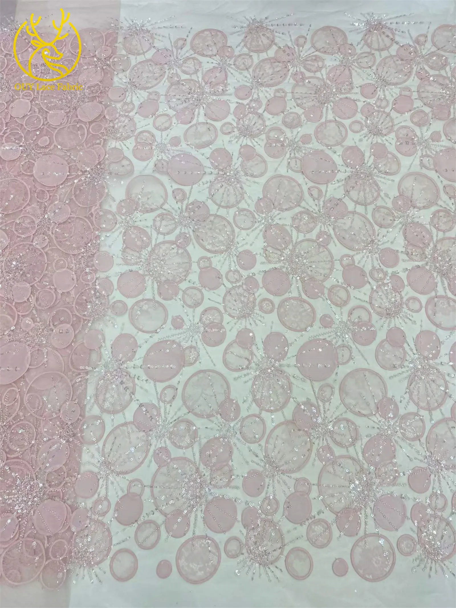 Luxuriöser afrikanischer Spitzenstoff mit Pailletten-Stickerei, gelb, 5 Yards, französischer nigerianischer Tüll-Spitzenstoff für Damen-Partykleider zum Nähen – Detail 7