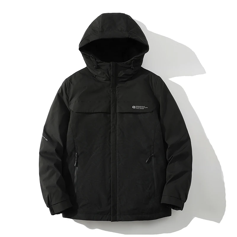 

Модная однотонная куртка-пуховик простого дизайна, молодежная, из полиэстера, с белым пуховым наполнителем, укороченная.