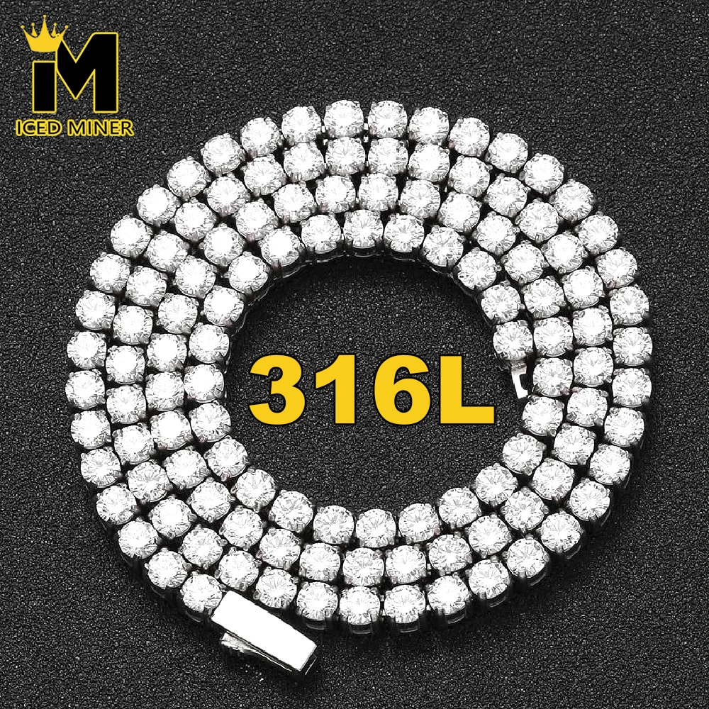 Icedminer 4mm 316L Stainless Steel Tennis Link Chain Necklaces Iced Out Chain for Men Women Zircon Hip Hop Jewelry Free Shipping