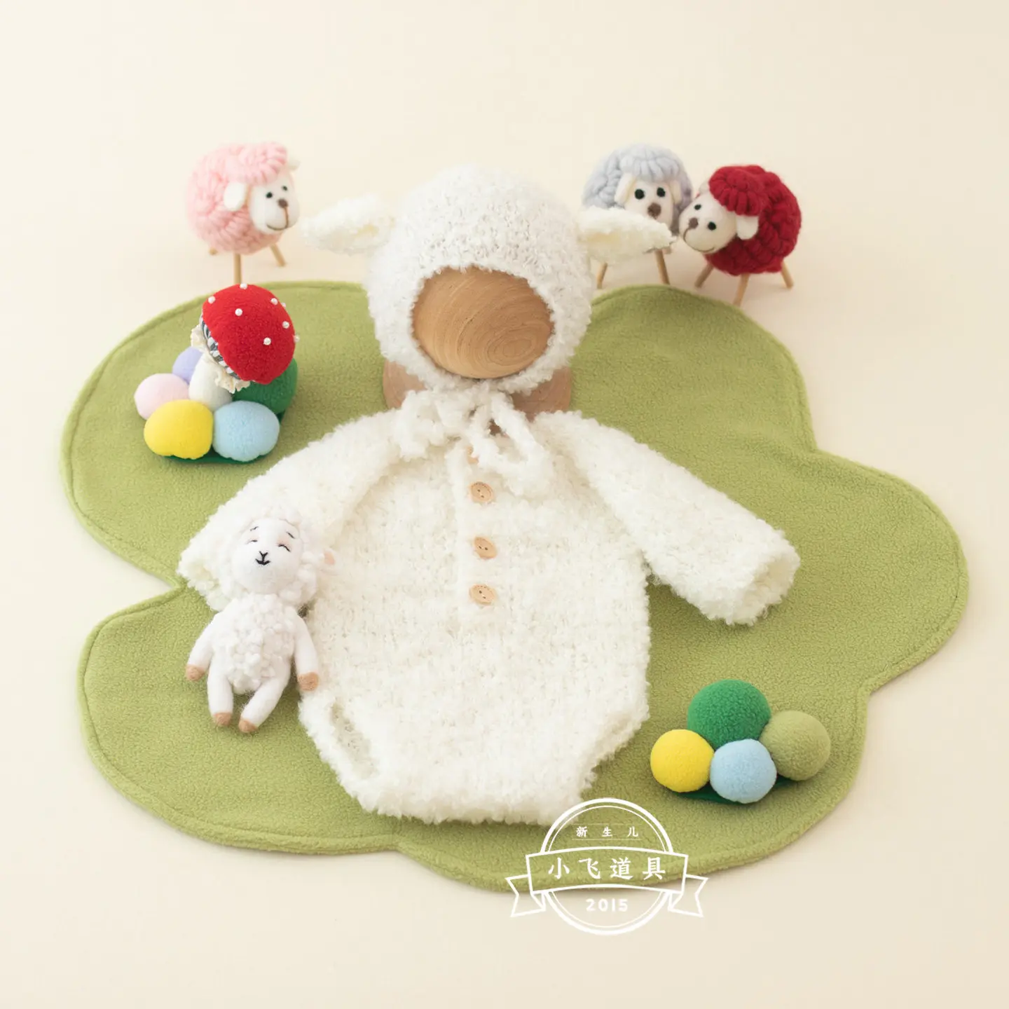 Newborn Photography Props 2026 New Year Sheep Lamp Handmade Knitted Outfit with Hat Cute Dolls for Baby Studio Photoshoot