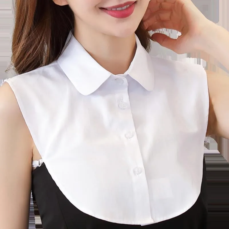 Vintage Ladies Cotton Crystal Fake Collar Blouse Solid Detachable Shirt Collar False Lapel Blouse Top Women Clothes Accessories