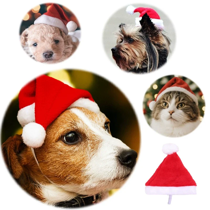 Christmas Pet Santa Hat Plush Santa Claus Hat For Cats Dogs Puppy Kitten Xmas Holiday Decoration New Year Party Cosplay Headwear