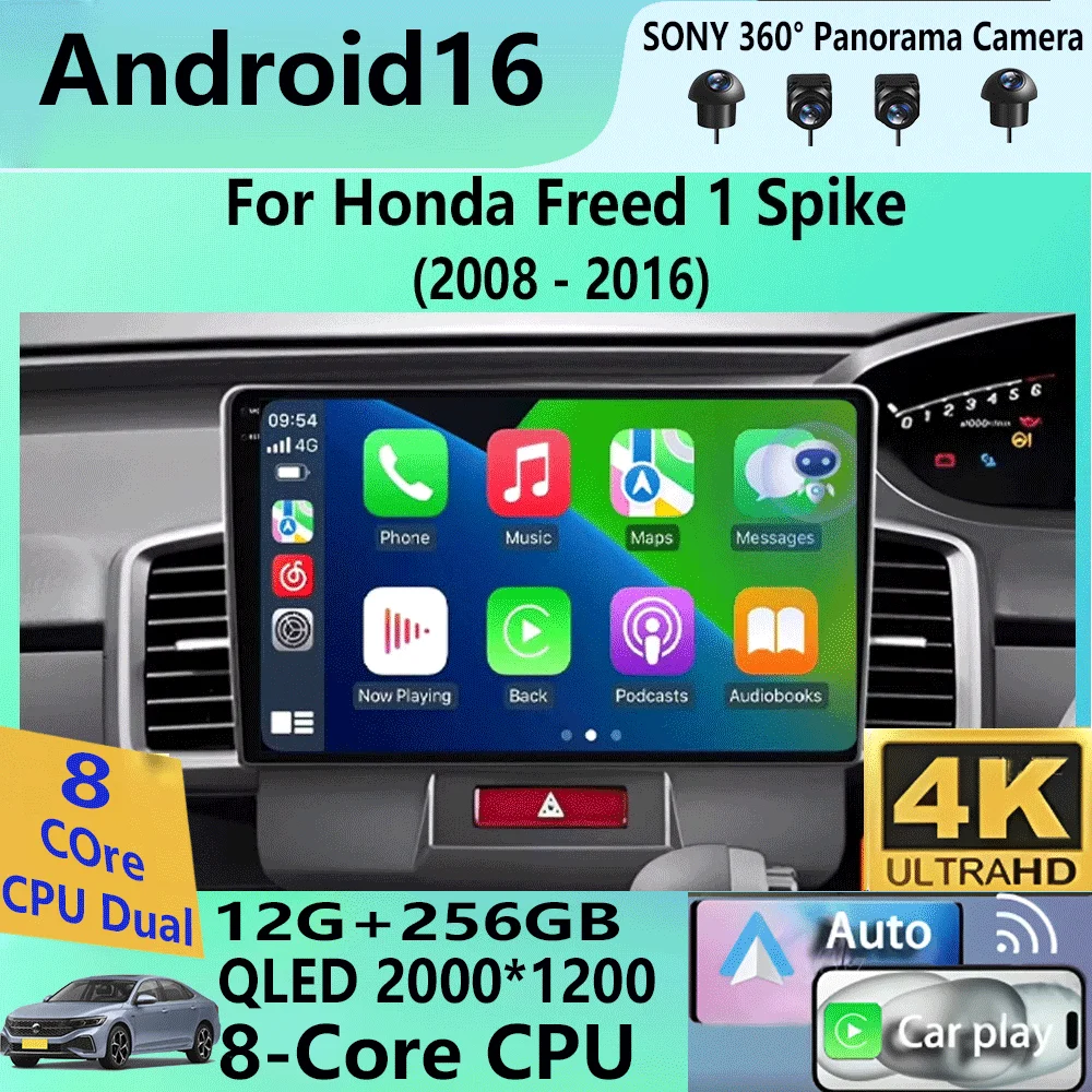 Android 16 Car Radio for Honda Freed 1 Spike 2008 - 2016 Multimedia Player Carplay Stereo 4G GPS DVD Head Unit Audio Navigation