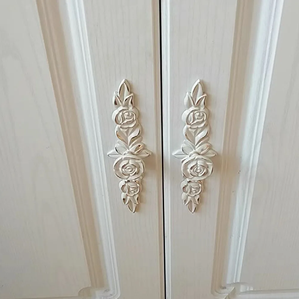

Ivory White Rose Cabinet Pull Handles Vintage Drawer Cabinet Door Knobs Euro Style Retro Cupboard Wardrobe Home Decor