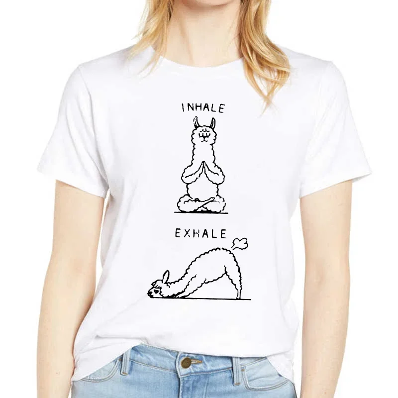 

Summer Women T Shirt Cute Sheep Yoga Alpaca Animal Print Female Short Sleeve Loose Tshirts Graphic Tee Tops womens fashion 2024