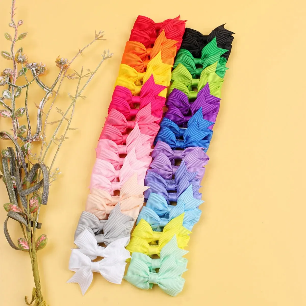 40PC Sweet and Cute Hair Bows Hair Clips Solid Color Satin Ribbon Hair Clip Hair Accessories for Girls Kids Headwear Hairpin