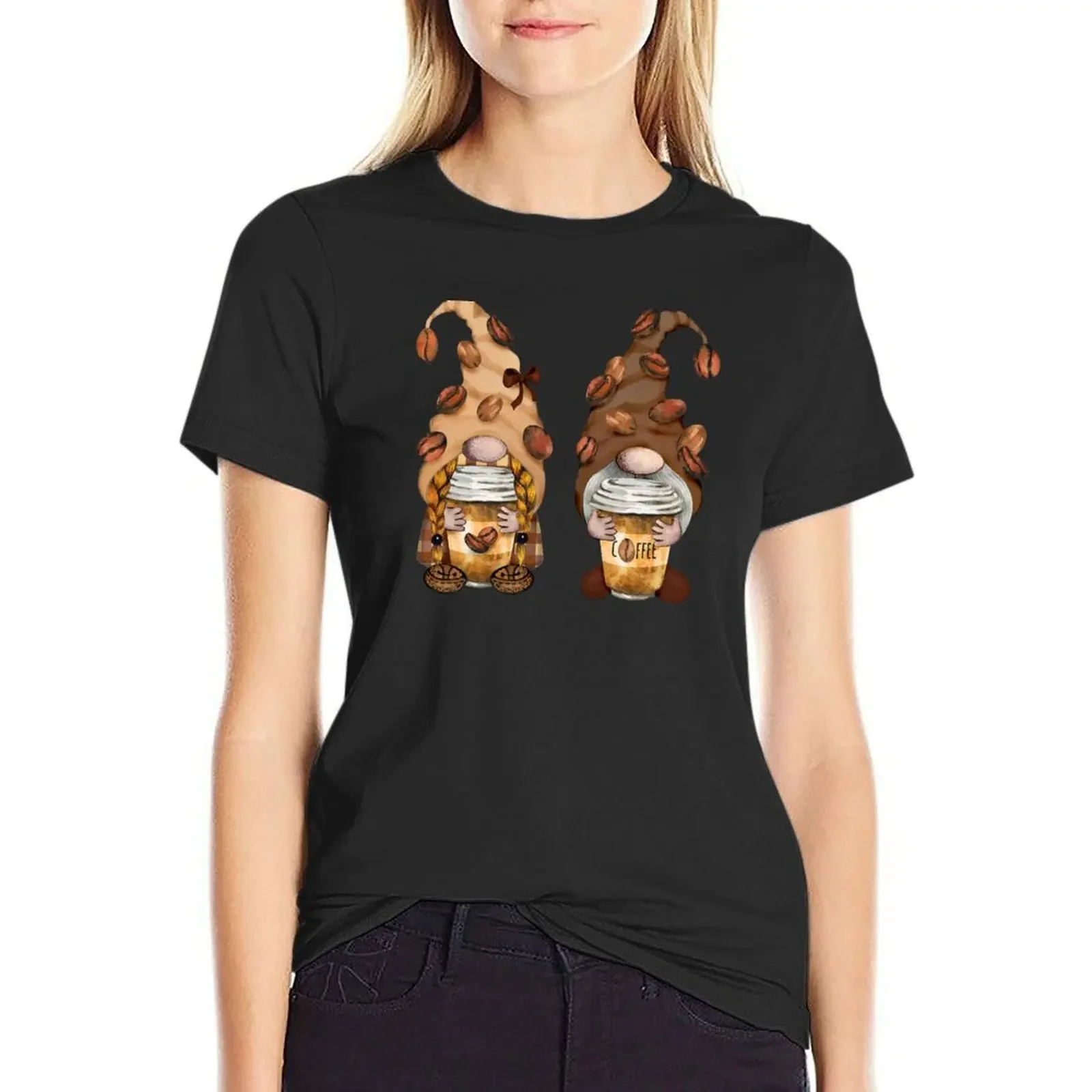 

Cute Coffee Gnomes Funny Caffeine Gnome T-Shirt hippie clothes summer top cute clothes lady clothes t shirts for Women