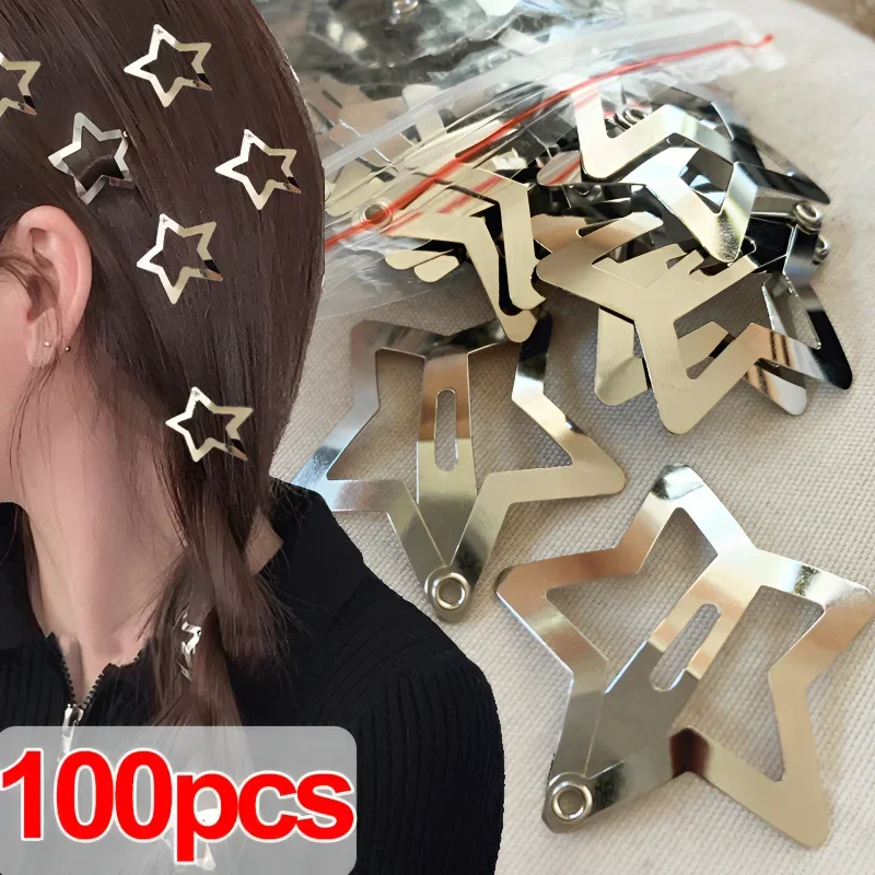 2/4/100pcs Silver Star Hair Clips For Girls Filigree Star Metal Snap Clips Hairpins Barrettes Hair Jewelry Nickle Free Lead Free