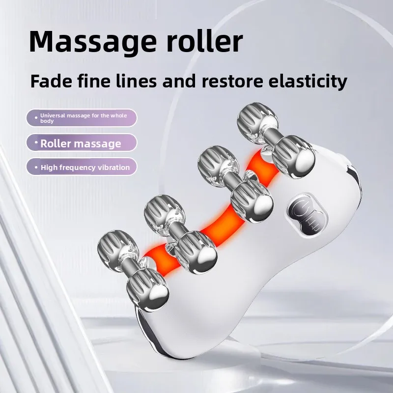 New 4-in-1 Face and Neck Lift Massager with Red Light and Eight Metal Massage Wheels