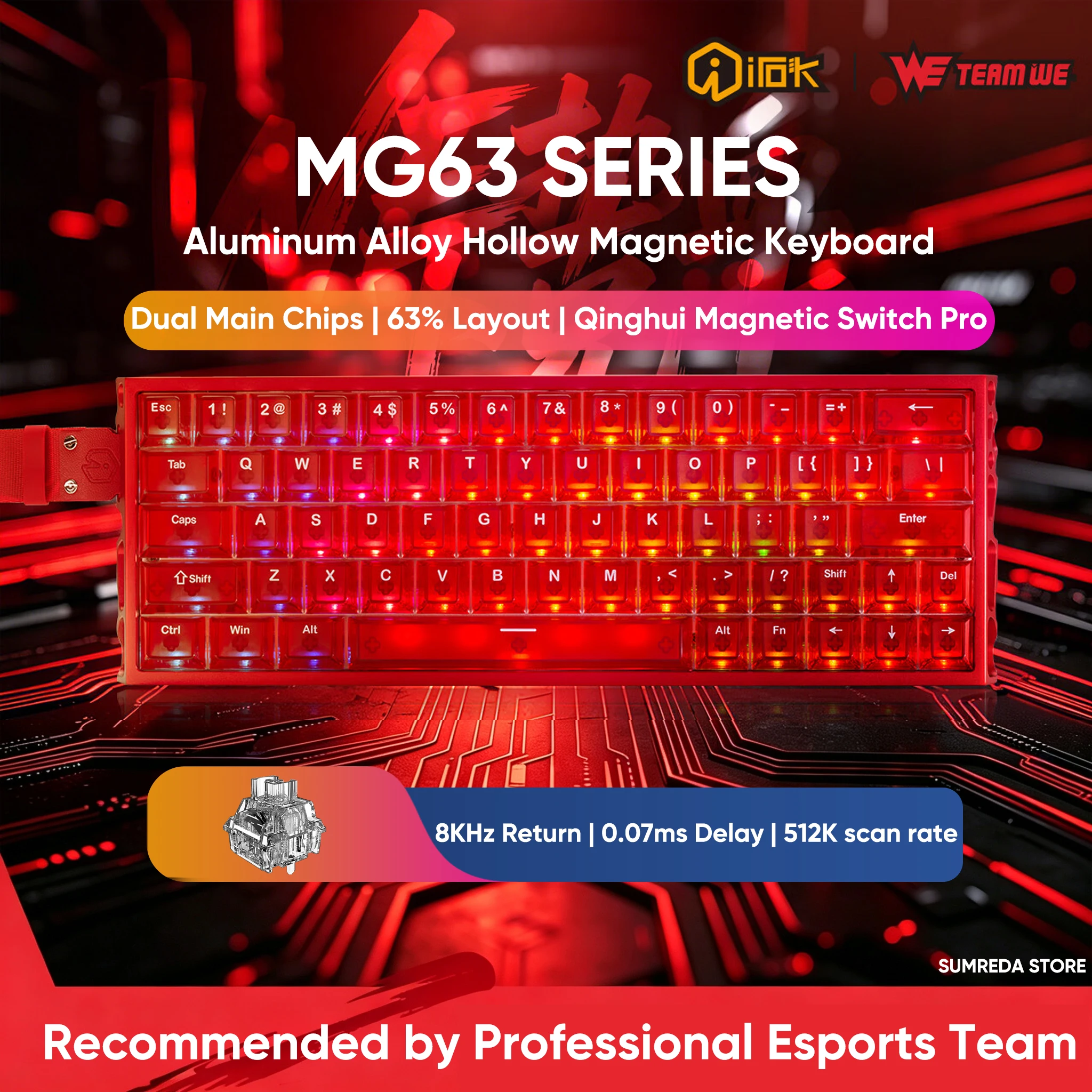 IROK MG63 Gaming Magnetic Mechanical Keyboard 63% Layout Aluminium Hollow RT0.001mm 8KHz 0.07ms RGB Hotswap Wired Gamer Keyboard