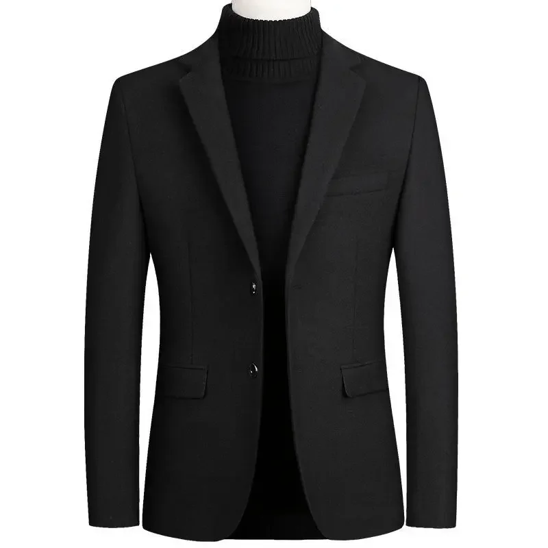 Men Jackets Autumn and Winter Plush Thickened Wool Suit Jacket Men\'s Black Woolen Jacket High-quality Short Woolen Trench Coat