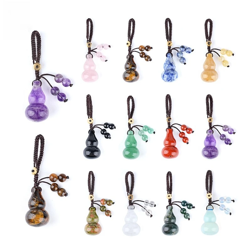 Natural Crystal Gourd Keychain Small Pendant DIY Rope Car Hanging Gag Hanging Decoration Jade Agate Gourd