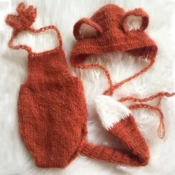 Vintage Knitted Newborn Fox Diaper Baby Romper Newborn Photography Prop Baby Fox Hat Outfit Photographic Accessories