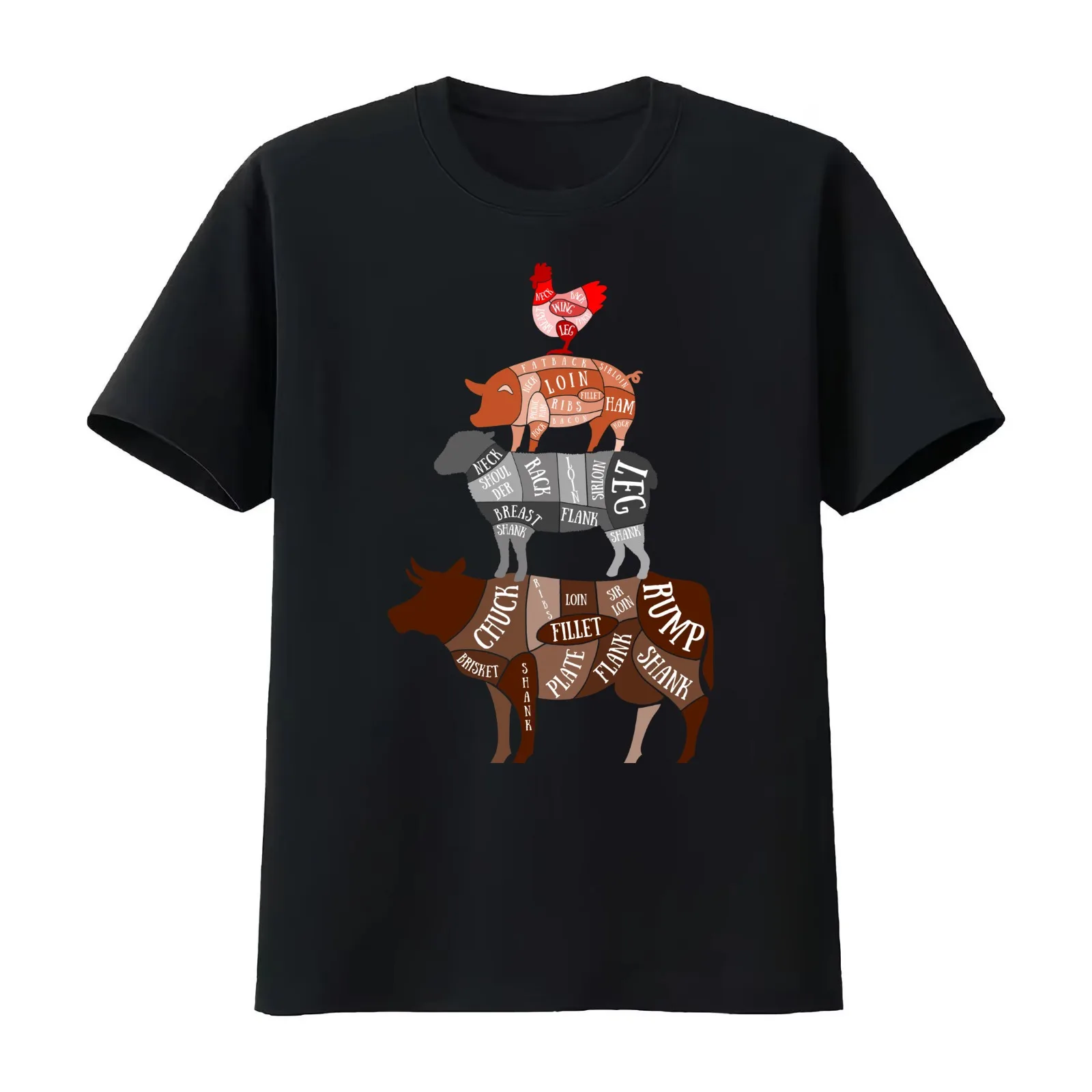 Butcher Meat Cuts Diagram Butcher Chef Sous Chef Line Cook Kitchen Cook T-Shirt Summer Casual Cotton Tee 100% Cotton