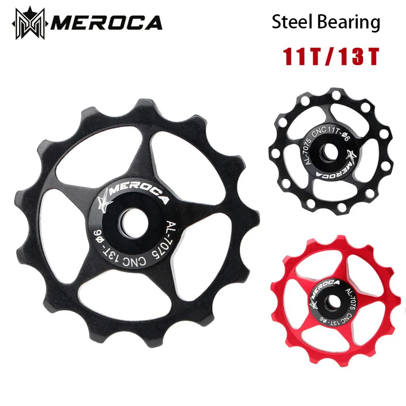 MEROCA 11T 13T MTB Bicycle Rear Derailleur Guide Wheel Steel Bearing Pulley aluminum Road Bike Roller for Shimano Sram