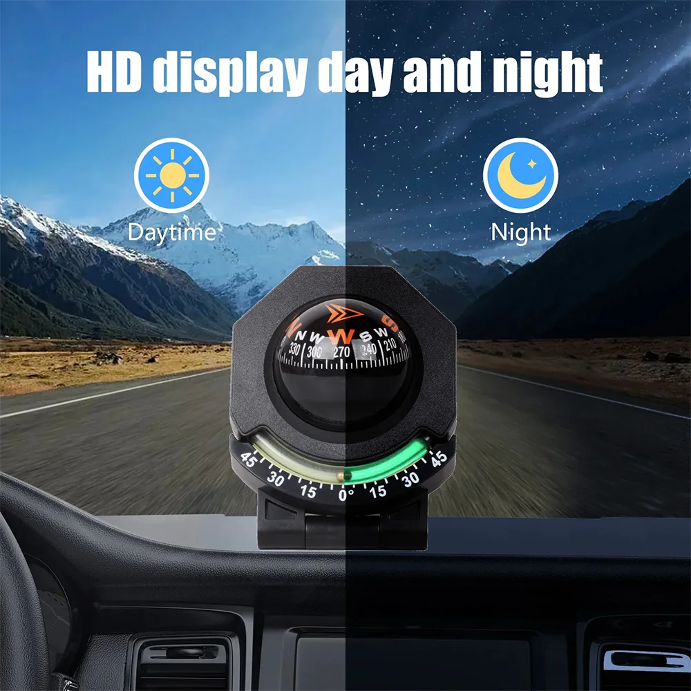 Luminous 2-In-1 Car Compass with Slope Meter Foldable Car Dashboard Mount Driving Precision Navigation Toll Compass Ball