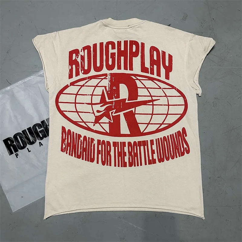 Hot Drill Letters Rough American Retro T-Shirts Pure Cotton Men Women Oversized Sleeveless Vest Shirts