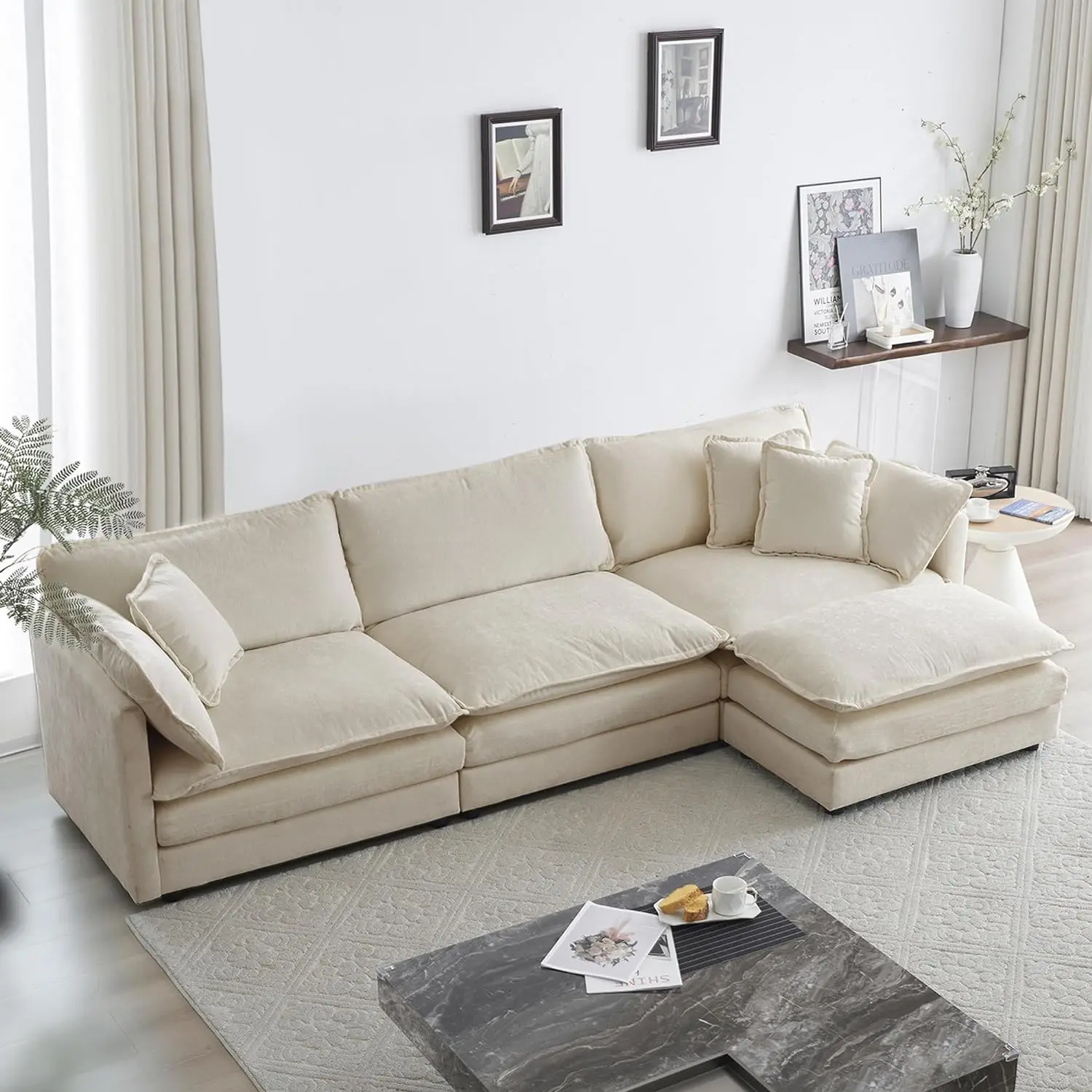 Sofá secional modular com otomano, Chenille Cloud Couches Set, Convertible, Modern L Shaped, Sala de estar