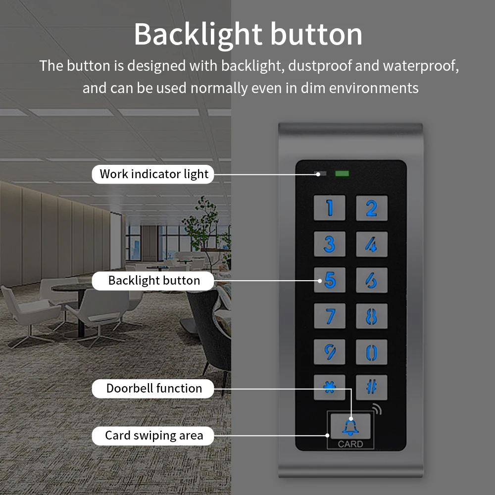 Wi-Fi付きの金属製アクセス制御キーパッド,バックライト,破壊行為防止,一時的なパスワード,10000ユーザー,リモートロック解除,RFIDカード,125KHz