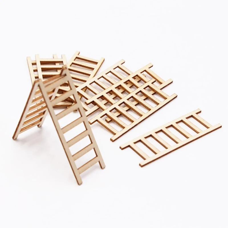 

100pcs/lot Mini Wooden Step Ladders, Blank Fairy Garden Ladder Dollhouse Ornament for DIY Craft Art Supplies Painting Home Decor