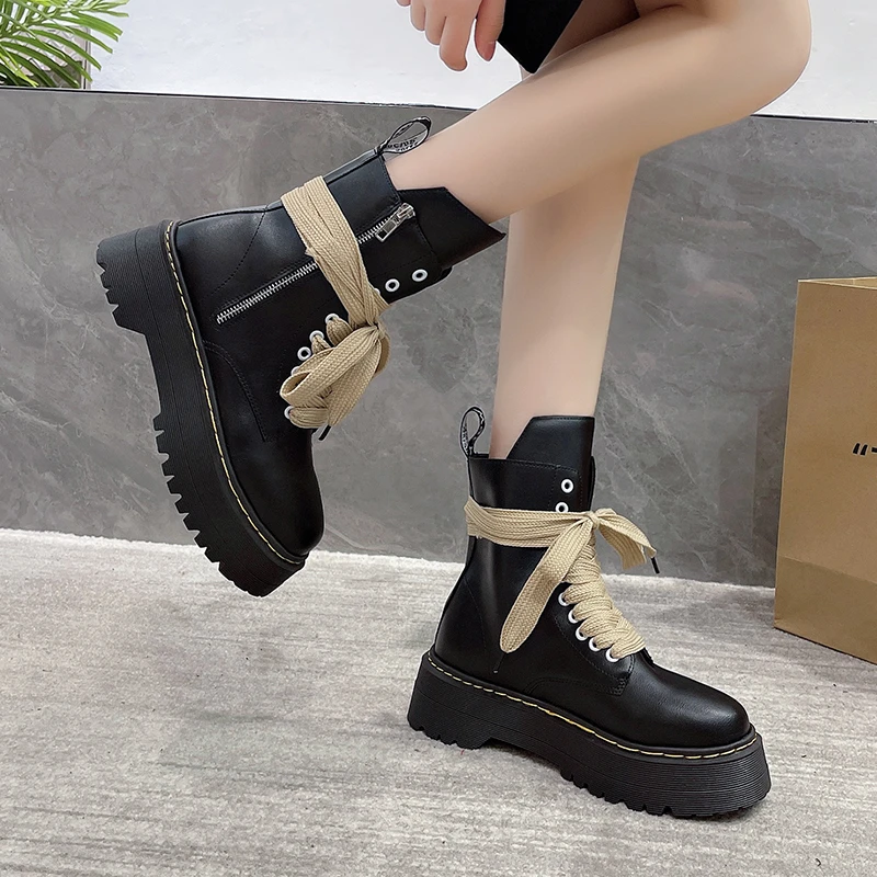 Ms High-top Shoes British Style Leather Boots Round Toe Casual Lightweight Thick Bottom Outdoor Trendy Martens boots