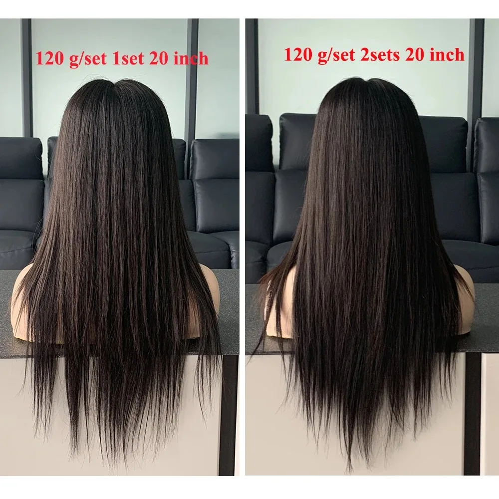 DESHI Clip in Hair Extensions Real Human Hair Extensions Clip ins for Women Natural Human Hair, 14/18inch 120g 7Pcs 2 Color