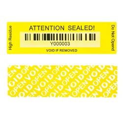 8.5x2.5cm 100% Total Transfer Tamper Evident labels Security Warranty Void Stickers yellow Triple Serial Numbers seal sticker