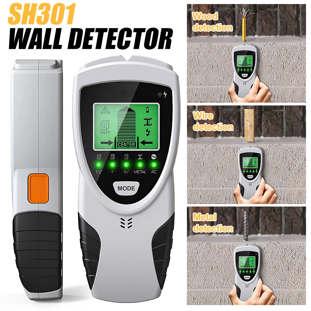 5-in-1 Profession Stud Finder Handheld Wood Studs Metal Detecion Scanner Wall Detector Live Wires Cable Depth Measurement Finder