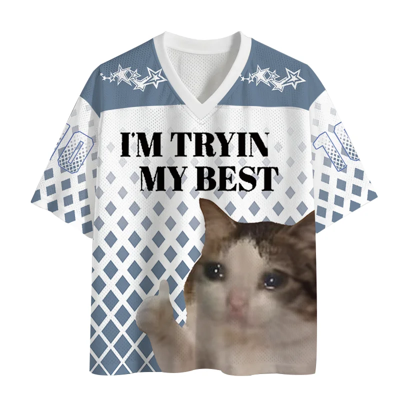 New Sports Mesh Jersey,QuickDrying Sports Short Sleeved Jersey,Upgraded Fabric,Mesh Knitted Fabric,Cute Cat Emoji Pack,Y2K Trend
