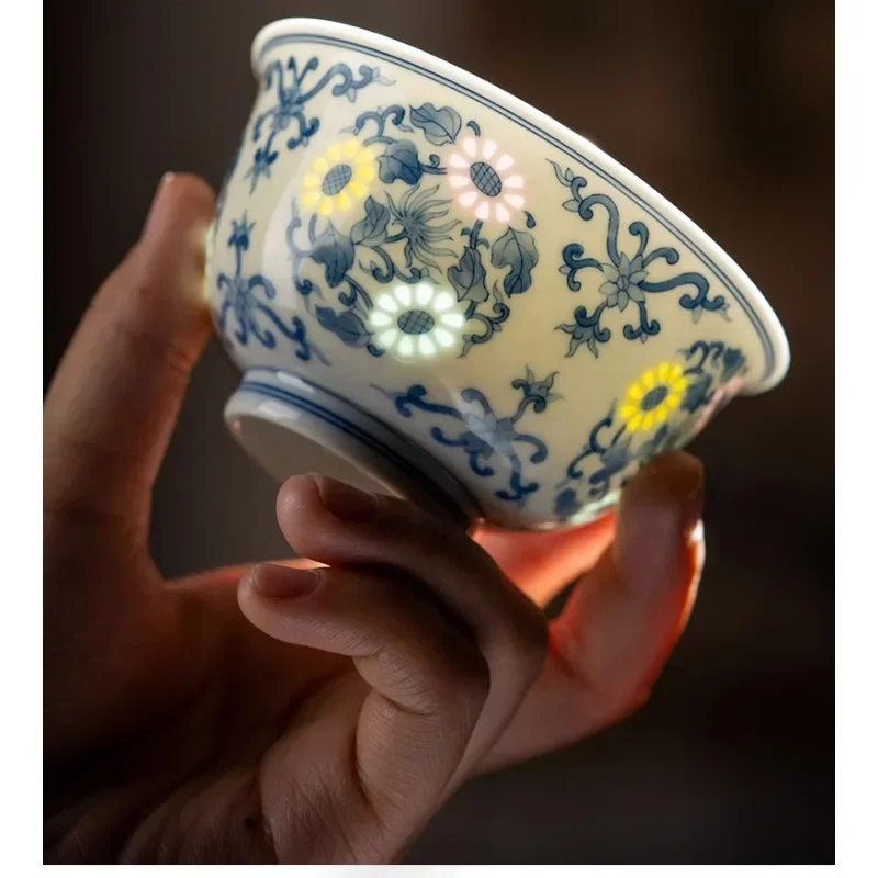 Master cup single cup hand-painted blue and white multicolored exquisite small teacup tea cup