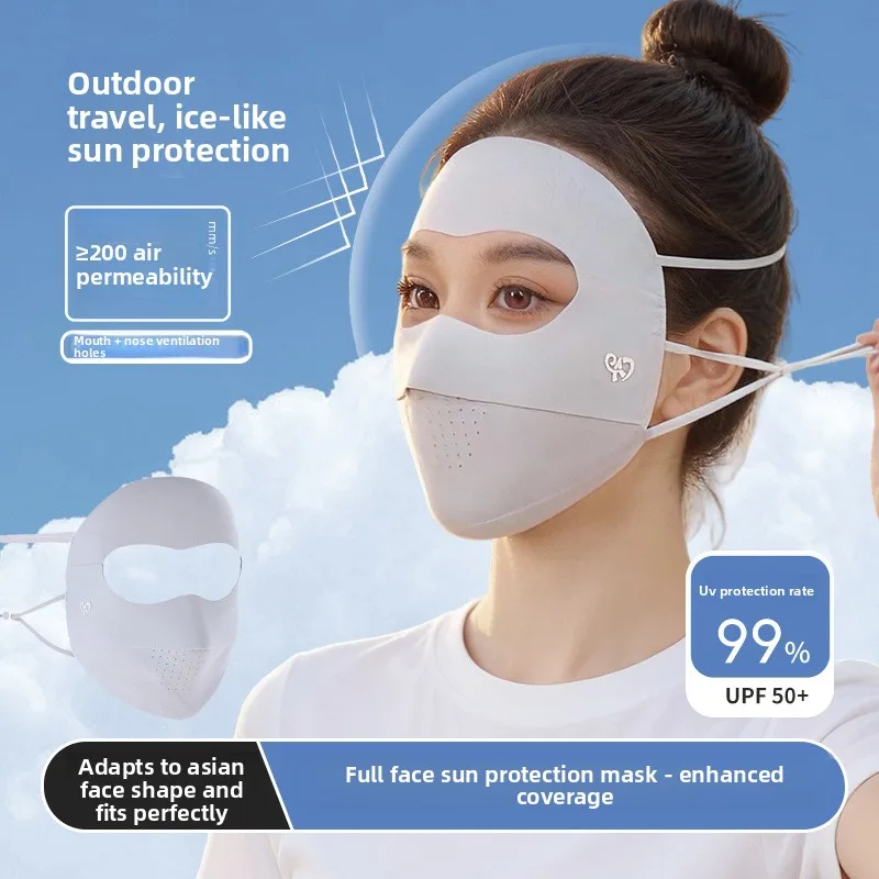 

Full face sunscreen mask for women, summer UV protection, ice silk mask, driving sunscreen mask, breathable face, Gini