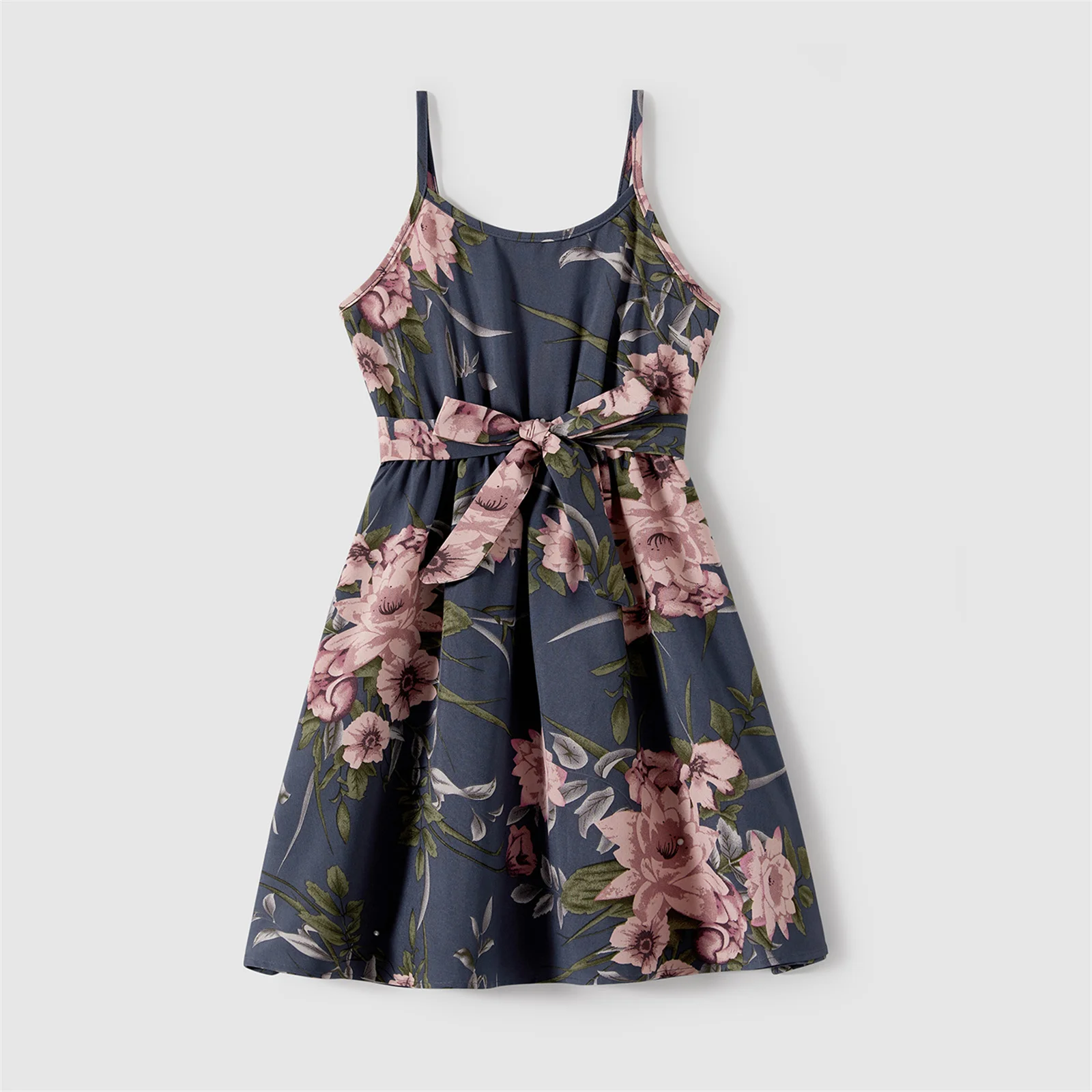 PatPat Family Matching Outfits Allover Floral Print Belted Cami Dresses and Short-sleeve Colorblock T-shirts Sets