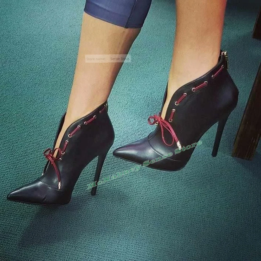 

Туфли-лодочки с острым носком V Cuts, туфли-лодочки из однотонной кожи на шпильке со шнуровкой, женская обувь нового стиля, летняя вечеринка, повседневная дизайнерская обувь