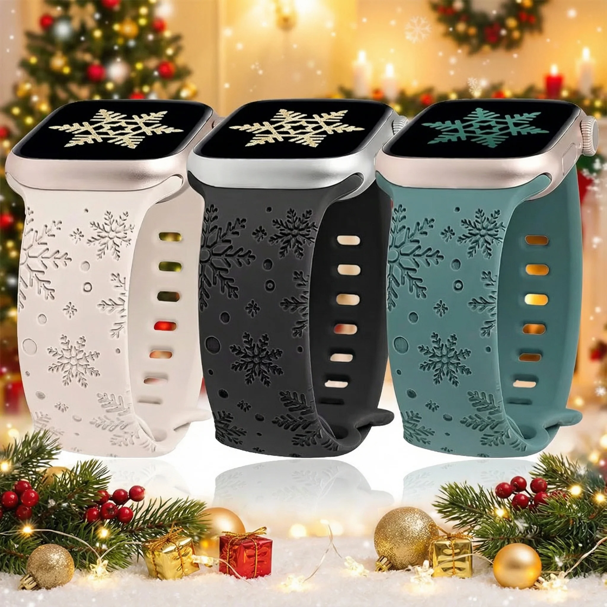 Christmas Strap For Apple Watch Bands 44mm 45mm 46mm 42mm 40mm 41mm Engraved Bracelet correa IWatch Series 11 10 SE3 9 8 7 Ultra