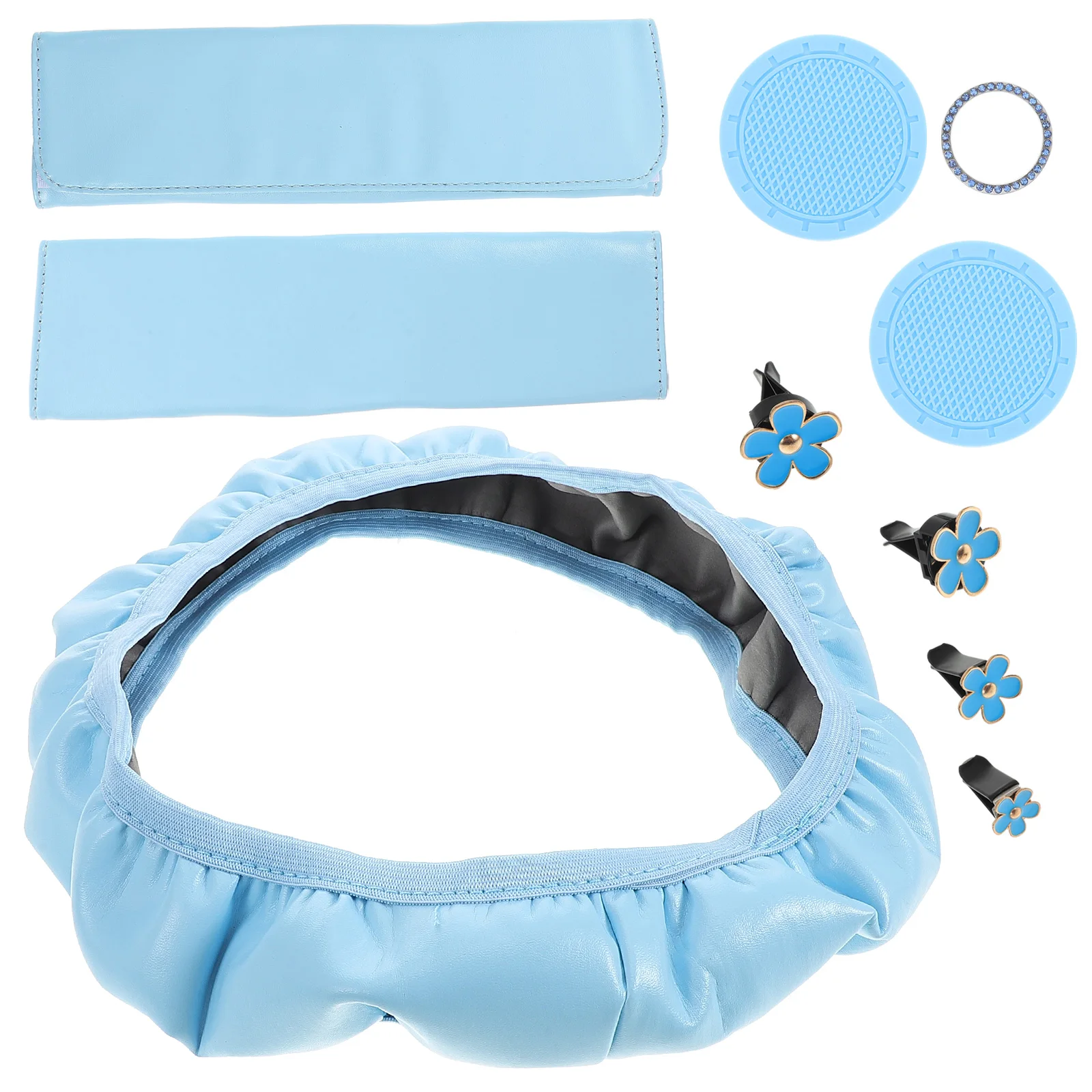 

10 Pieces Car Accessories Set Steering Wheel Cover Ergonomic Enhanced Protection Aesthetic Decor Synthetic Fiber