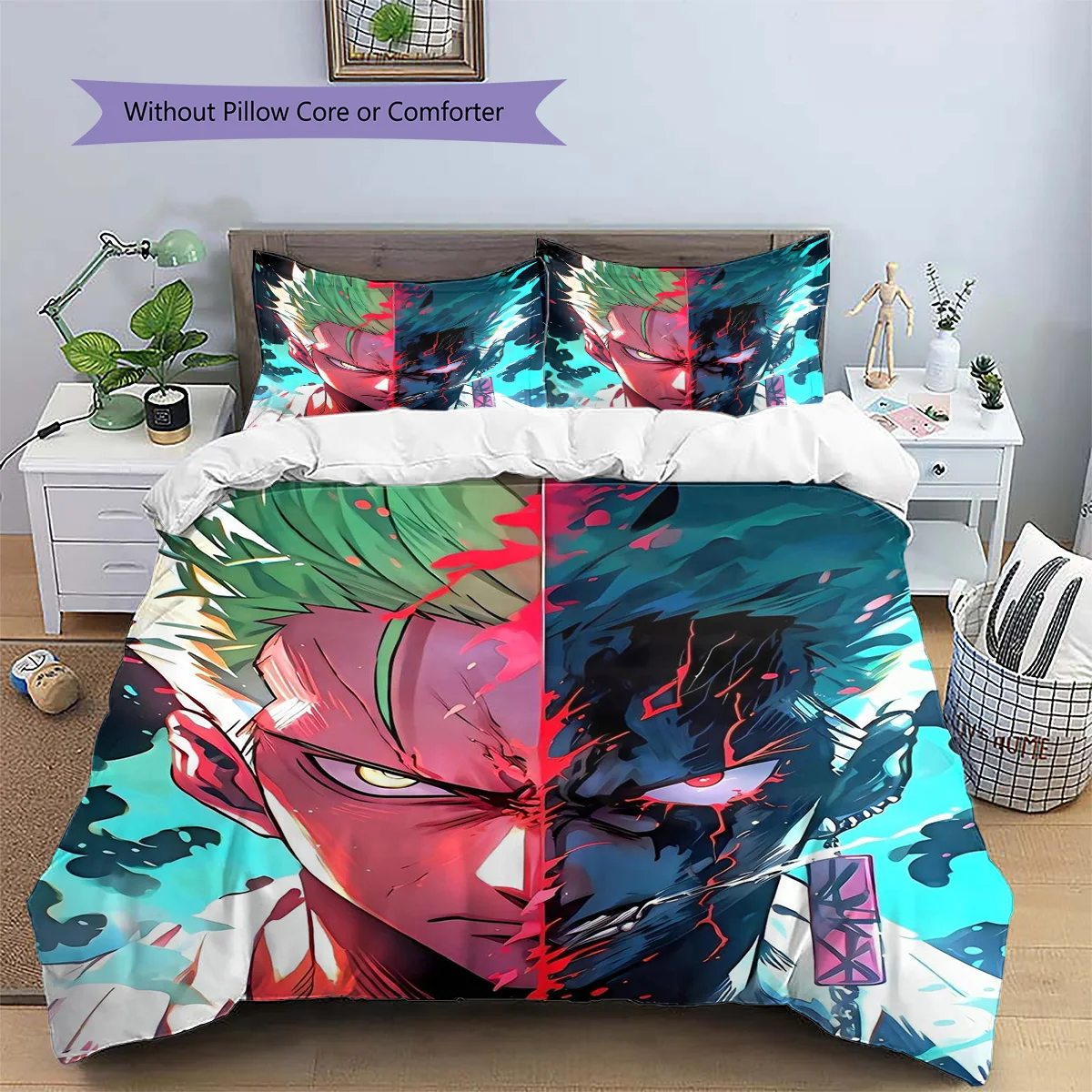Zoro Patterned Pillowcase & Duvet Cover Set Bedroom Collectible Aesthetic Anime Bedding Cool Gift.-TING