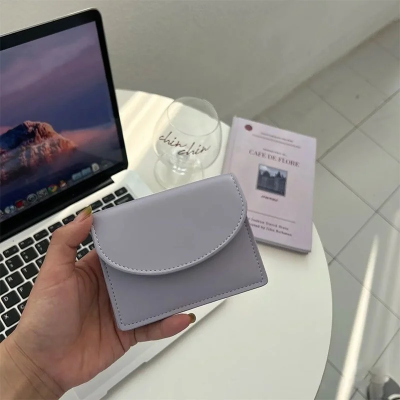 Korean Version Silver Simple Cover Type Coin Wallet Ins Student Wallet Female Card Bag Short Purses for Women Small Money Bag
