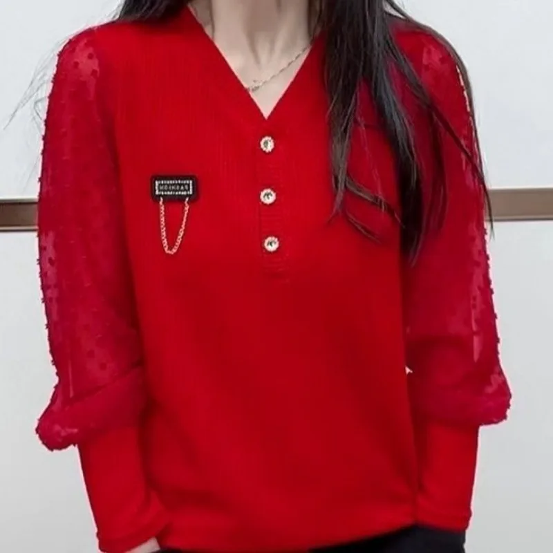 

2025 Threaded Bottoming Loose New Slim Solid Color Top Style Collar Knitted Long-sleeved Top