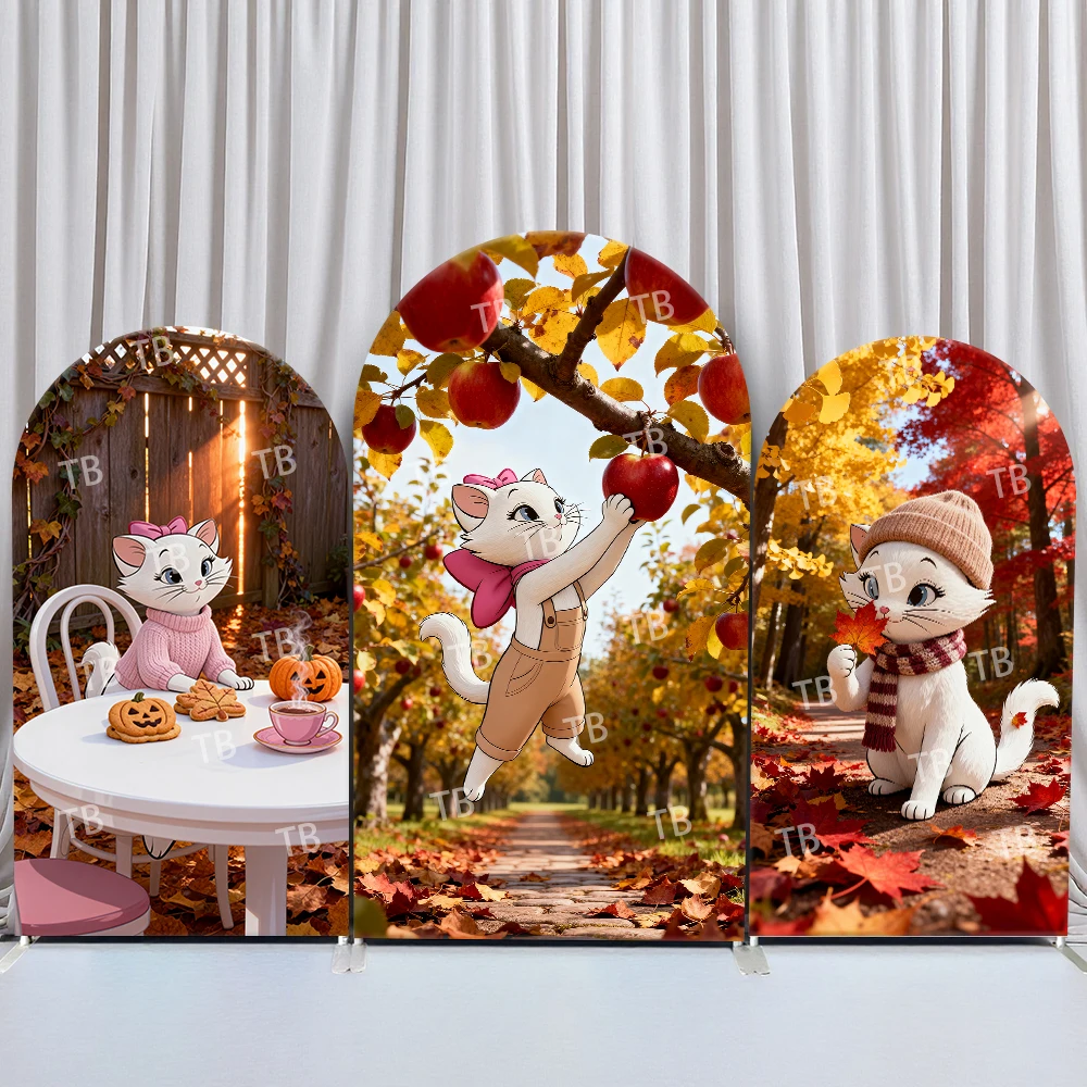 

Mary Cat Arch Backdrop Cover Birthday & Baby Shower Autumn Apple Orchard Maple Leaf Fall Theme for Kids Photo Booth Decor