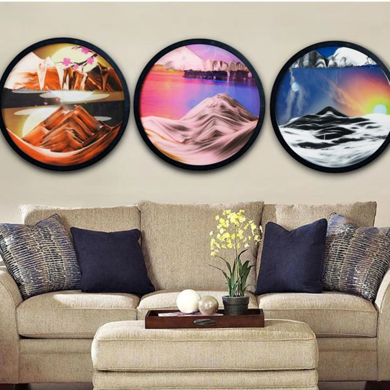 24inch Wall Hanging Moving Sand Painting Art Picture Round Glass Deep Sea Sandscape In Motion Flowing Sand Frame Home Decor