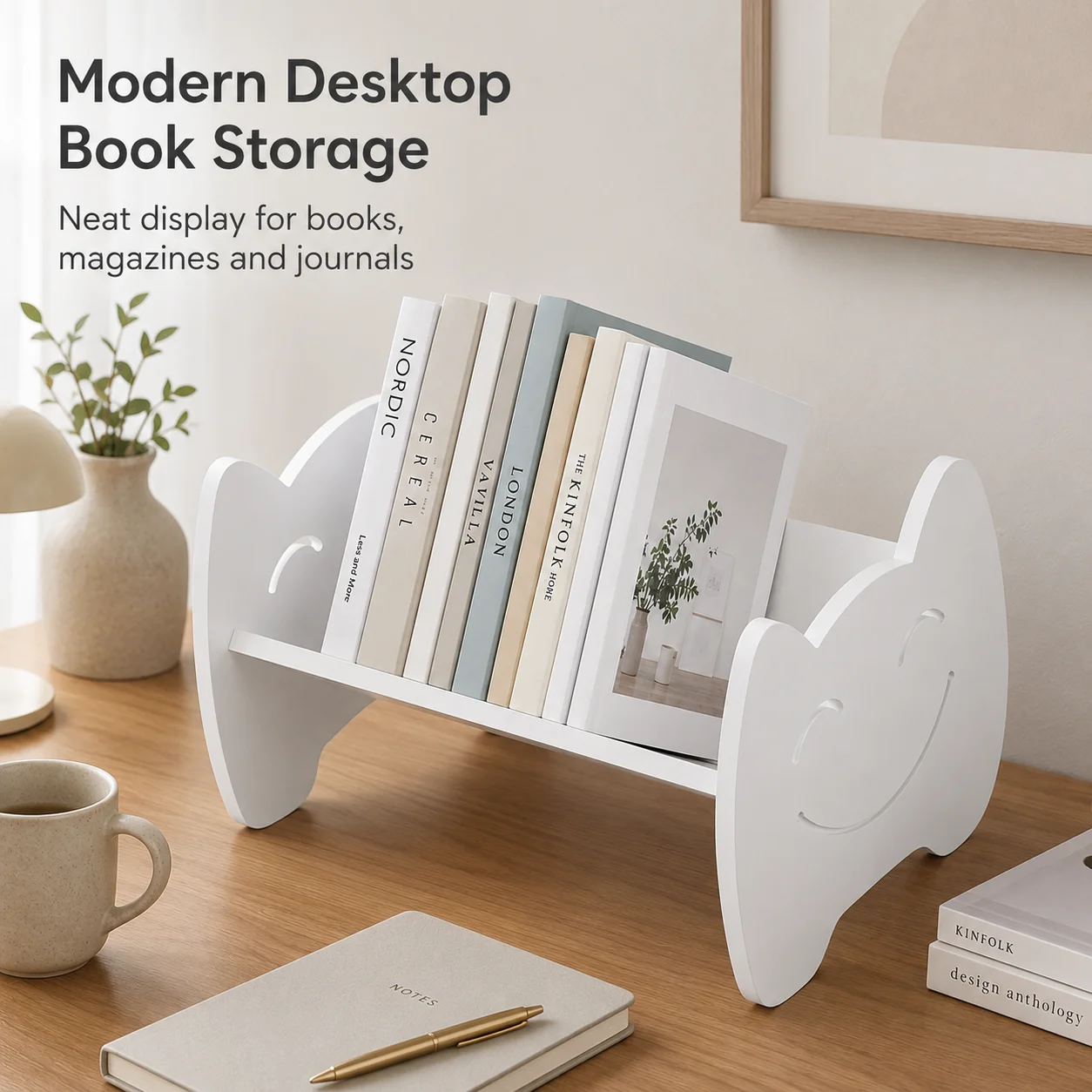 Desktop bookshelf, white mini desktop book storage rack, children's study bedroom office countertop bookshelf