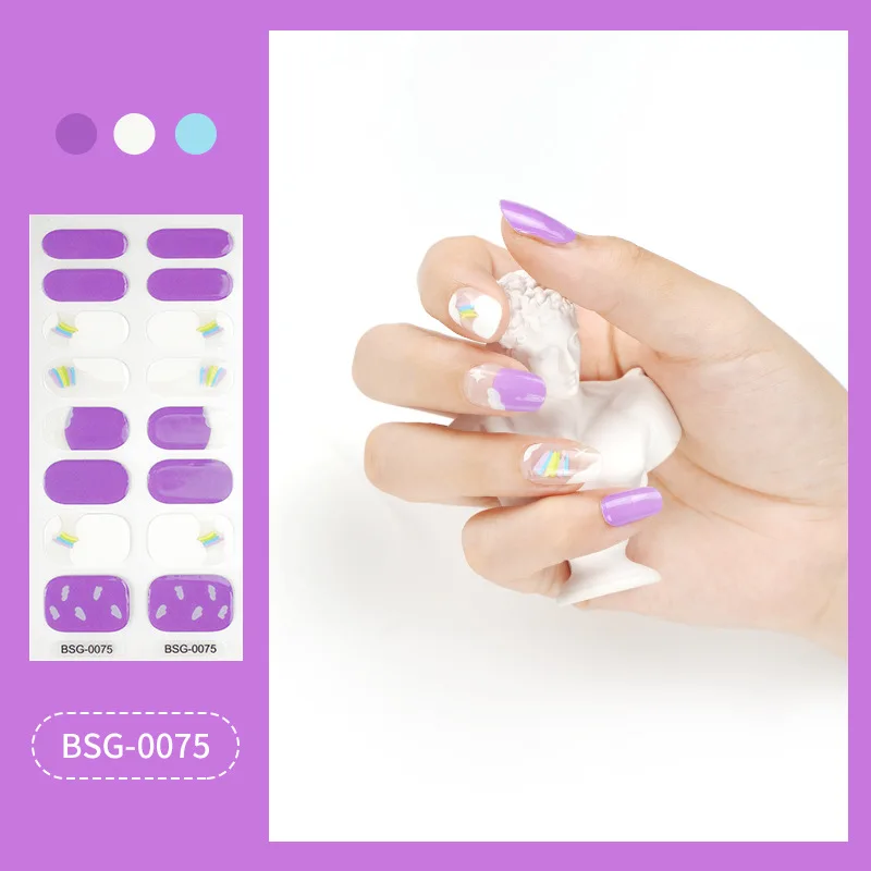 16 Strips Gel Nail Wraps Semi-cured Gel Nail Stickers 3D Gilded Full Cover Long Lasting Nail Patches UV Lamp Required