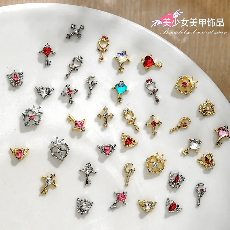 10Pcs/Lot Beauty Girl Warrior New Nail Accessories Alloy Crystal Love Water Ice Moon Heart Nail Diamond Accessories Wholesale