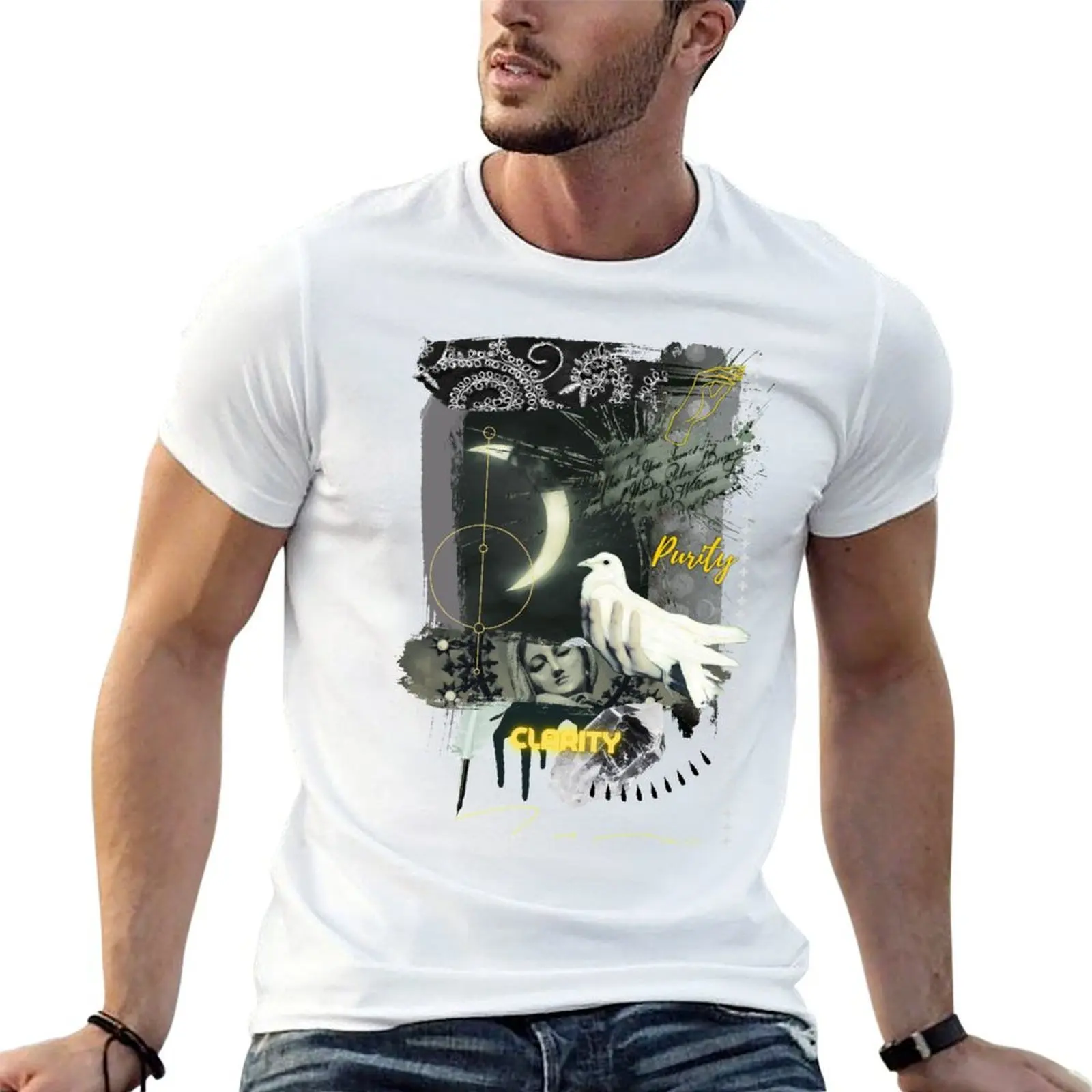 Camiseta con estampado de la constelación de Virgo y la luna creciente, ropa, camisetas con diseños gráficos, camisetas de la marca Fruit of the Loom, camisetas para hombre.